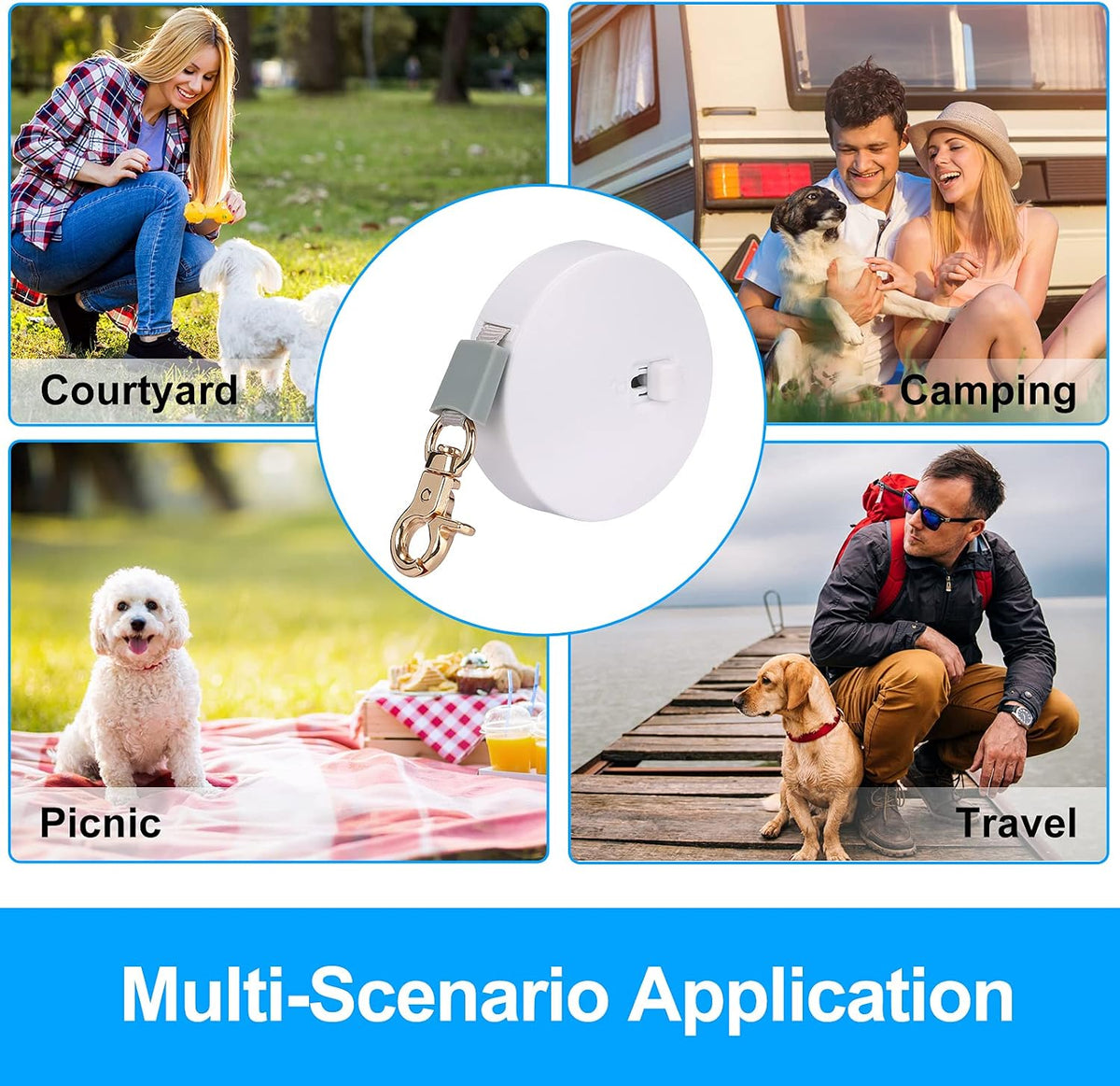 Retractable Dog Leash for Small Dogs Cats up to 11lbs with 6.5ft Anti-Pull Strong Nylon Tape, Hands Free, Mini and Portable Walking Leash with Wrist Strap, One-Hand Brake, White Round