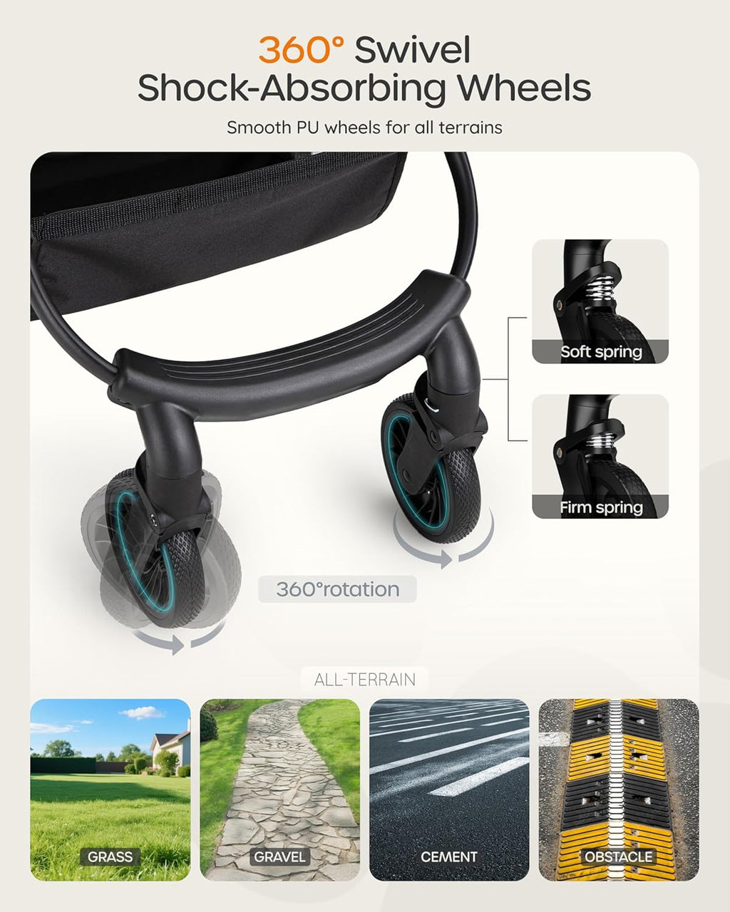 Pet Stroller for Small Dogs & Cats, Foldable with Detachable Carrier