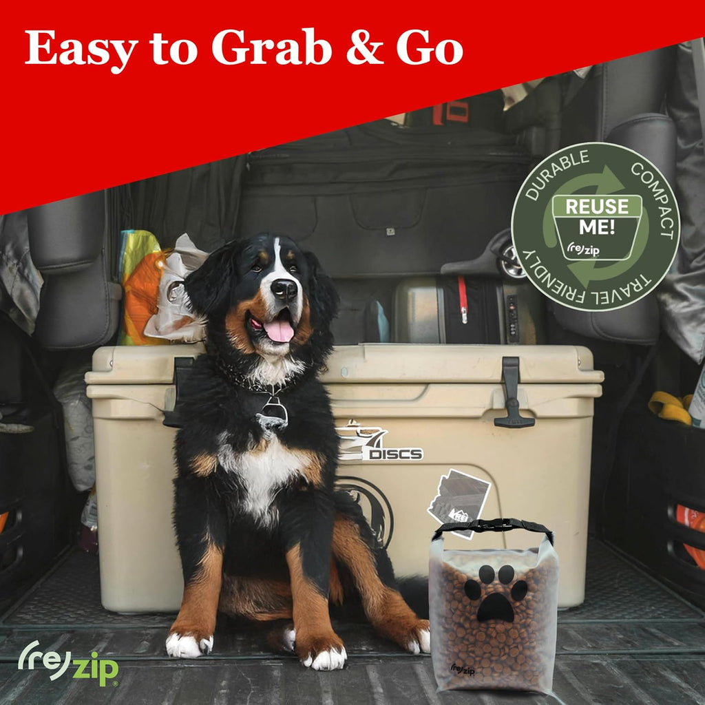 (re) zip Pet Food Storage Bag & Kibble Carrier, 14-Cup Roll Top, Black