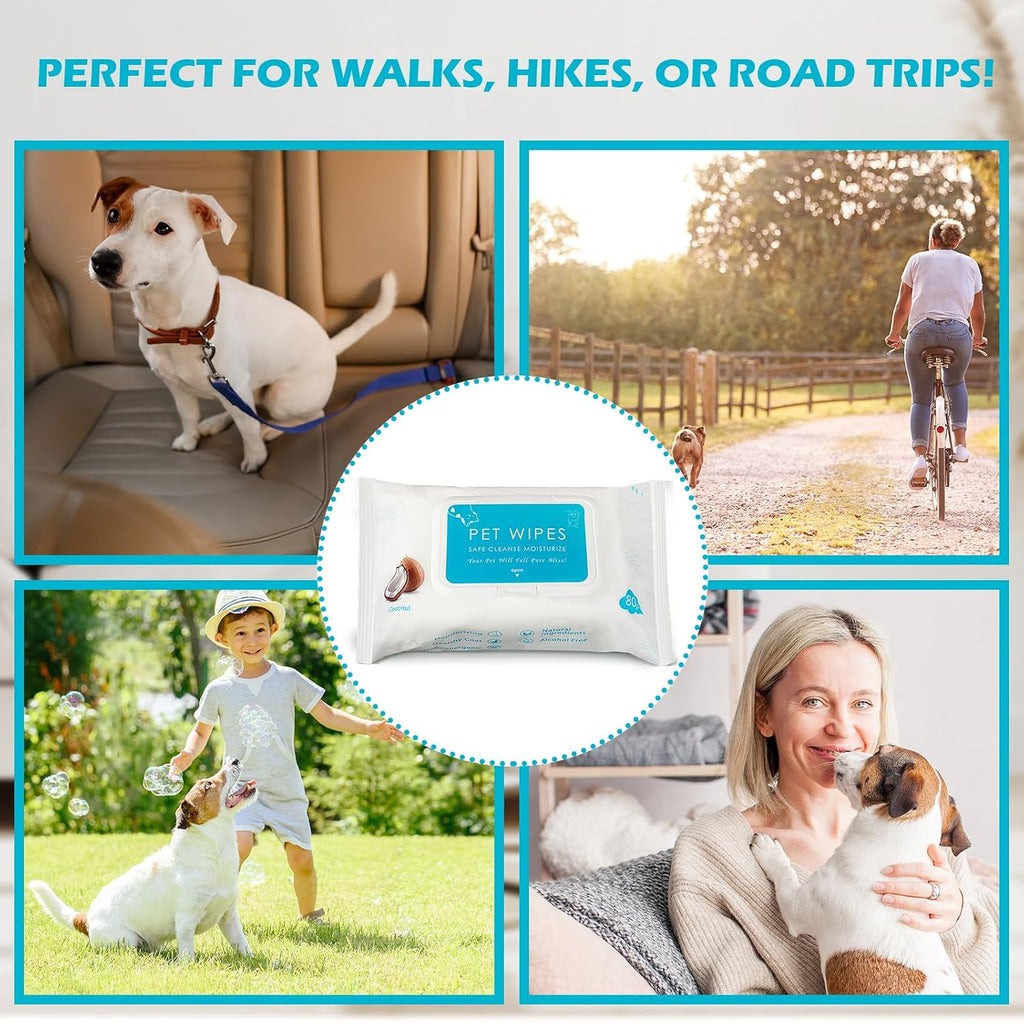 Treela 10 Pack Dog Pet Wipes, 80 Count Paws Body, Coconut
