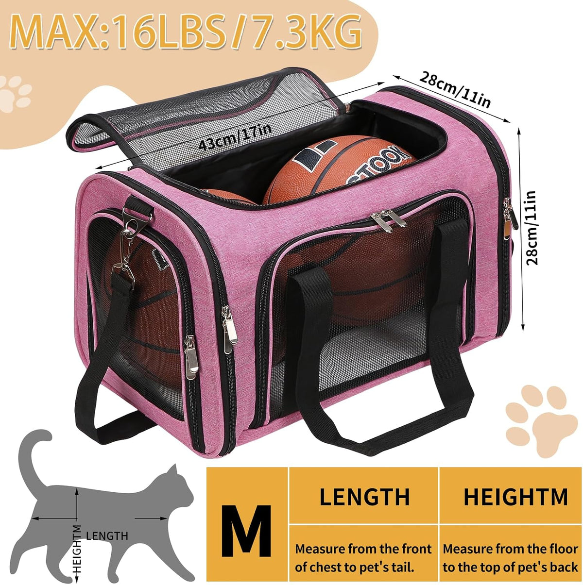 Soft-Sided Cat/Dog/Pet Carrier, Collapsible Pets Travel Carriers