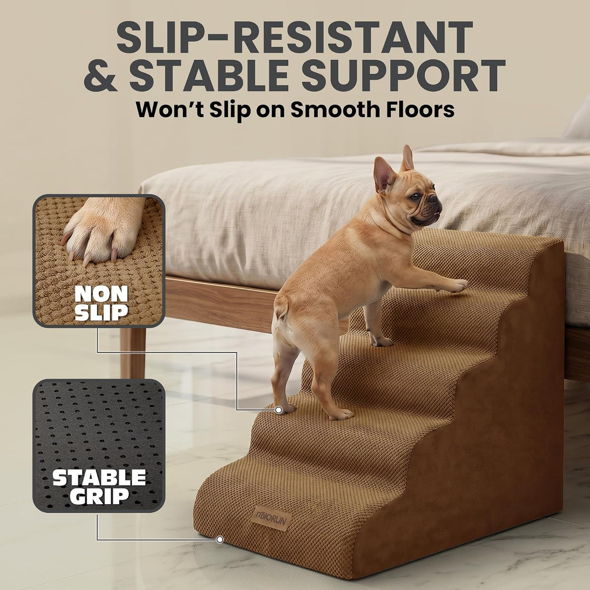 Miorun Dog Stairs for High Beds, 24.5" Foam Pet Ramp Step for Small Dogs
