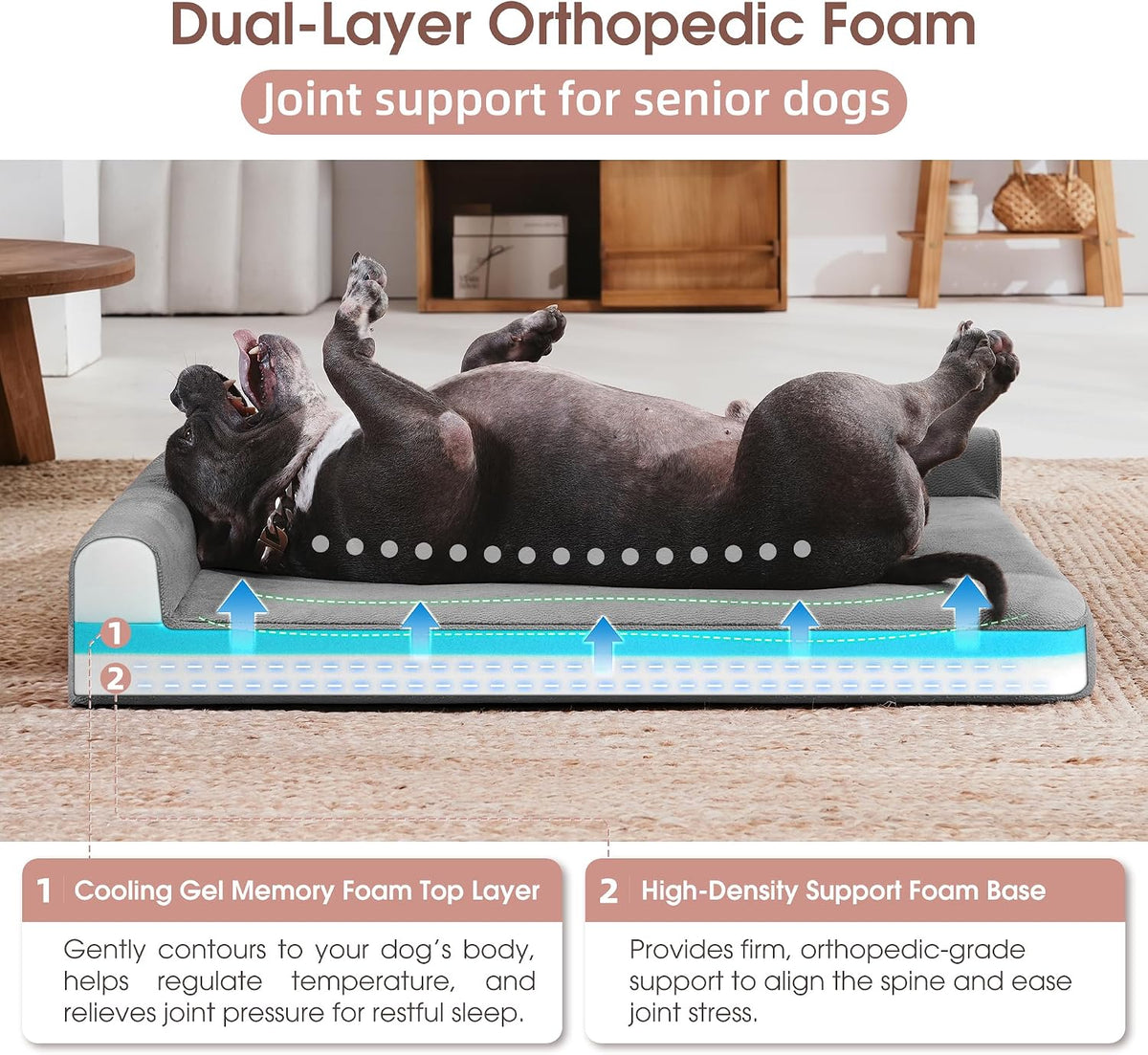 Cooling Gel Memory Foam Orthopedic Dog Bed for Medium Dogs with Arthritis