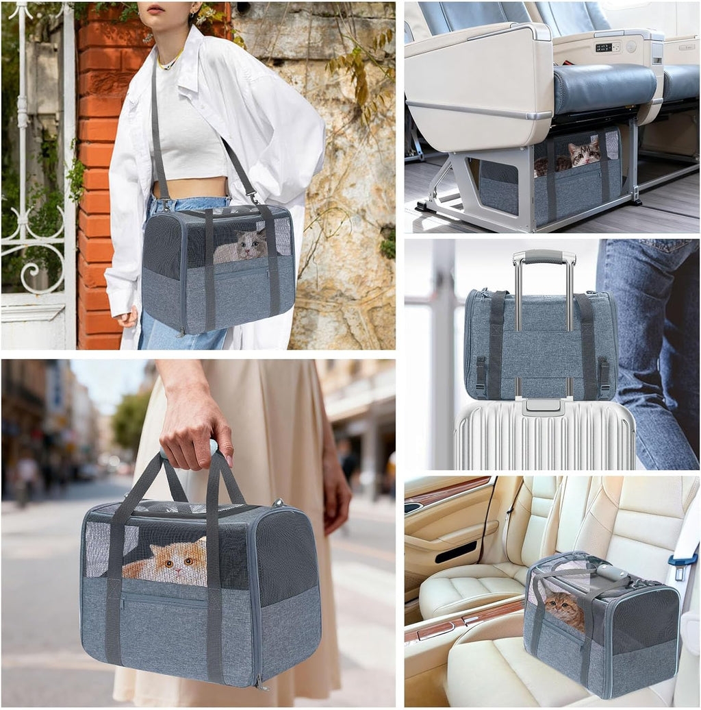 JUNGYOUN Premium Cat Carrier - Pet Carrier for Cat & Small Dogs up to 15lbs - Airline Approved Travel Dog Carrier with Anti-Escape Zippers, Collapsible Travel Bowl & Padded Strap