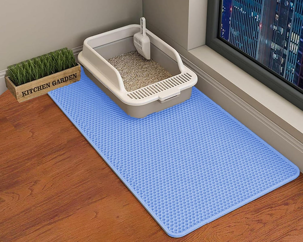 Cat Litter Mat, Double Layer Cat Litter Box Mat (45x26 Inch, Blue)
