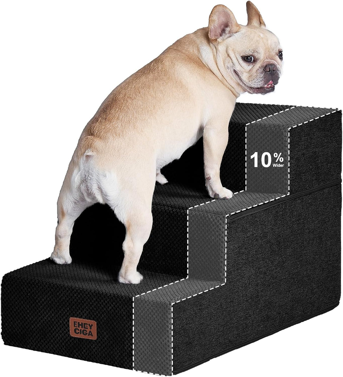 EHEYCIGA Dog Stairs 13.5" H, 3-Step Extra Wide Dog Steps, Black
