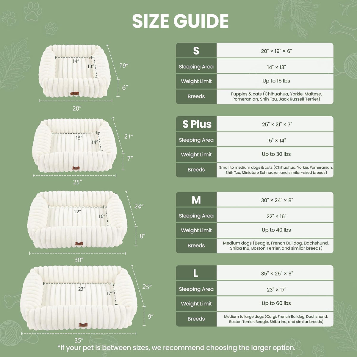 Washable Dog Bed for Small Medium Dogs, Rectangle Orthopedic Pet Bed with Removable Cover, Fluffy Memory Foam Dog Beds with Anti-Slip Bottom, Cream (25x21x7 inches)