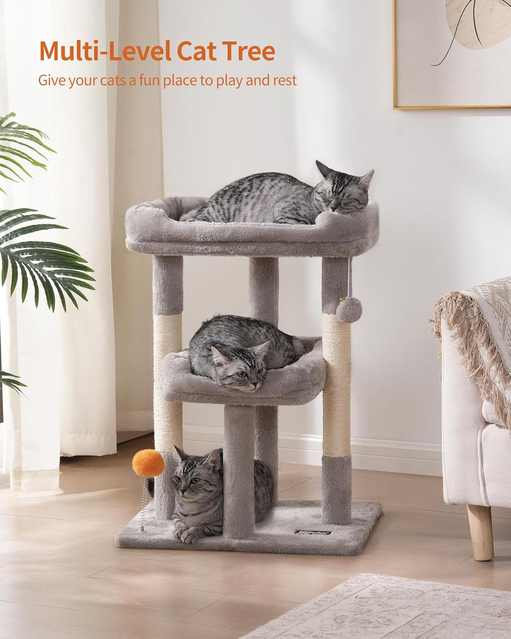 FourFurPets Small Cat Tree, Cat Tower for Indoor Cats, Anti-tip Kit,Kittens