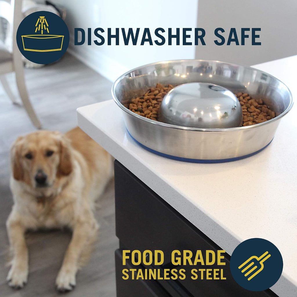 OurPets DuraPet Slow Feed Premium Stainless Steel Dog Bowl, Silver, Small (2040010300) | Helps pace rapid eaters at mealtime, durable and easy to clean, raised center dome design, a reliable everyday dish for pups 