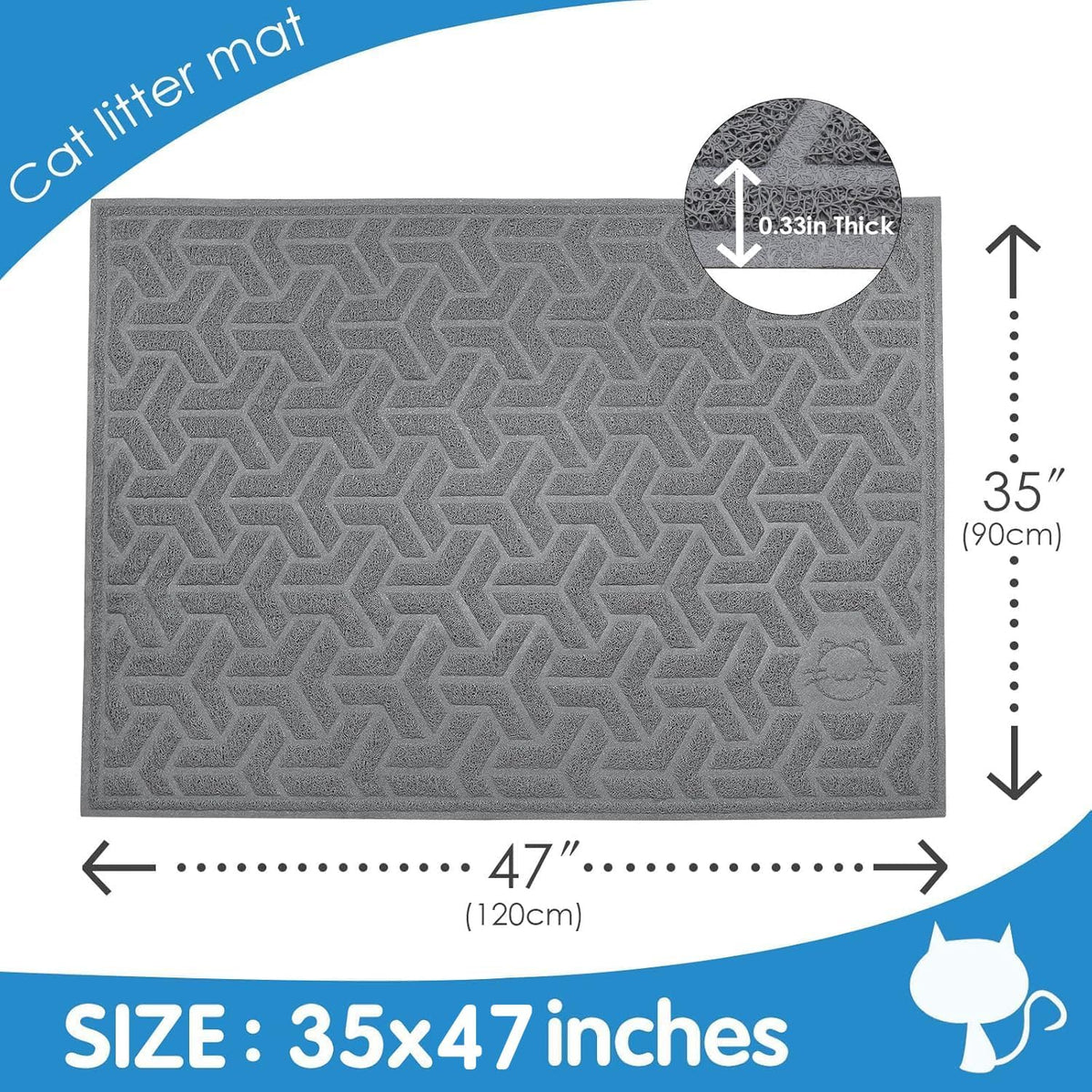 UPSKY Waterproof Cat Litter Mat Large 35" x 47" Soft on Kitty Paws, Gray | Litter Box Mat, Cat Litter Mat Litter Trapping Mat, Waterproof Scatter Control, For Indoor Cats, Easy to Clean
