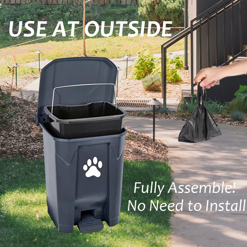Dog Poop Trash Can Outside Outdoor Pet Waste Bucket with Lid Garbage Bin | Outdoors Pet Waste Station Dog Waste Disposal Container with Removable Inner Bin for Garden Yard Home Dog With Waste Bag Grey