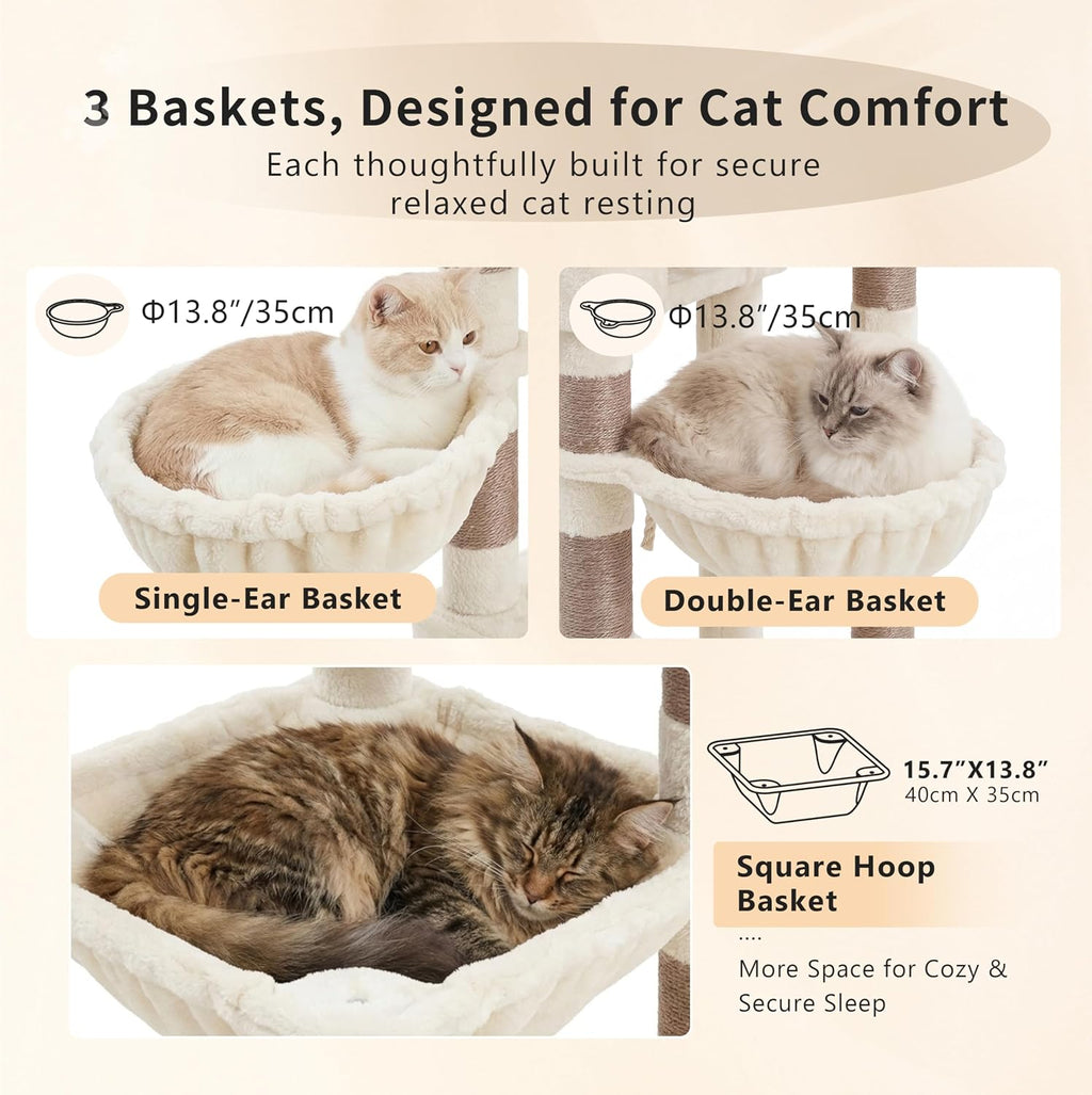 Heybly Cat Tree, 74.8'' Spacious & Tall Cat Tower for Large Cats HCT062MJ-1
