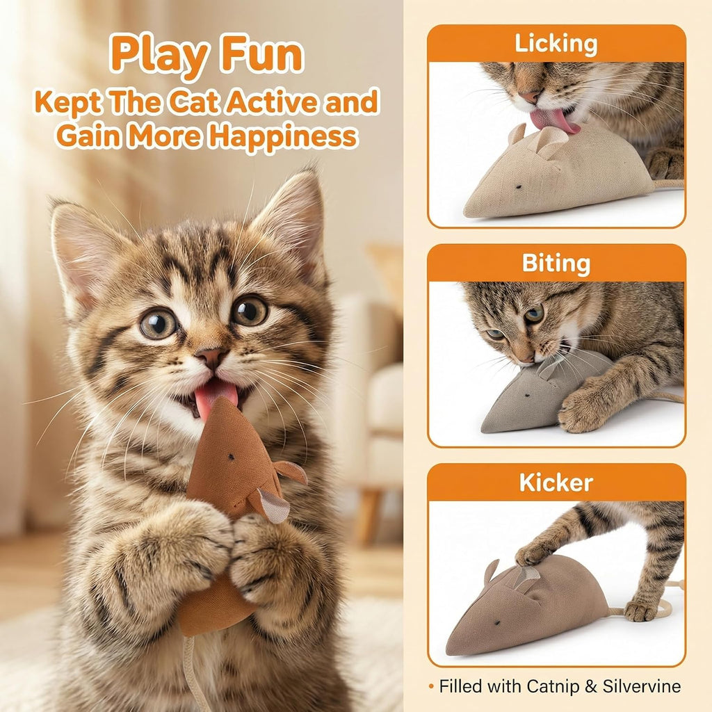 Big Mouse Cat Toys with Catnip, 6 Pcs Large 5inch Size Mice for Indoor Cats
