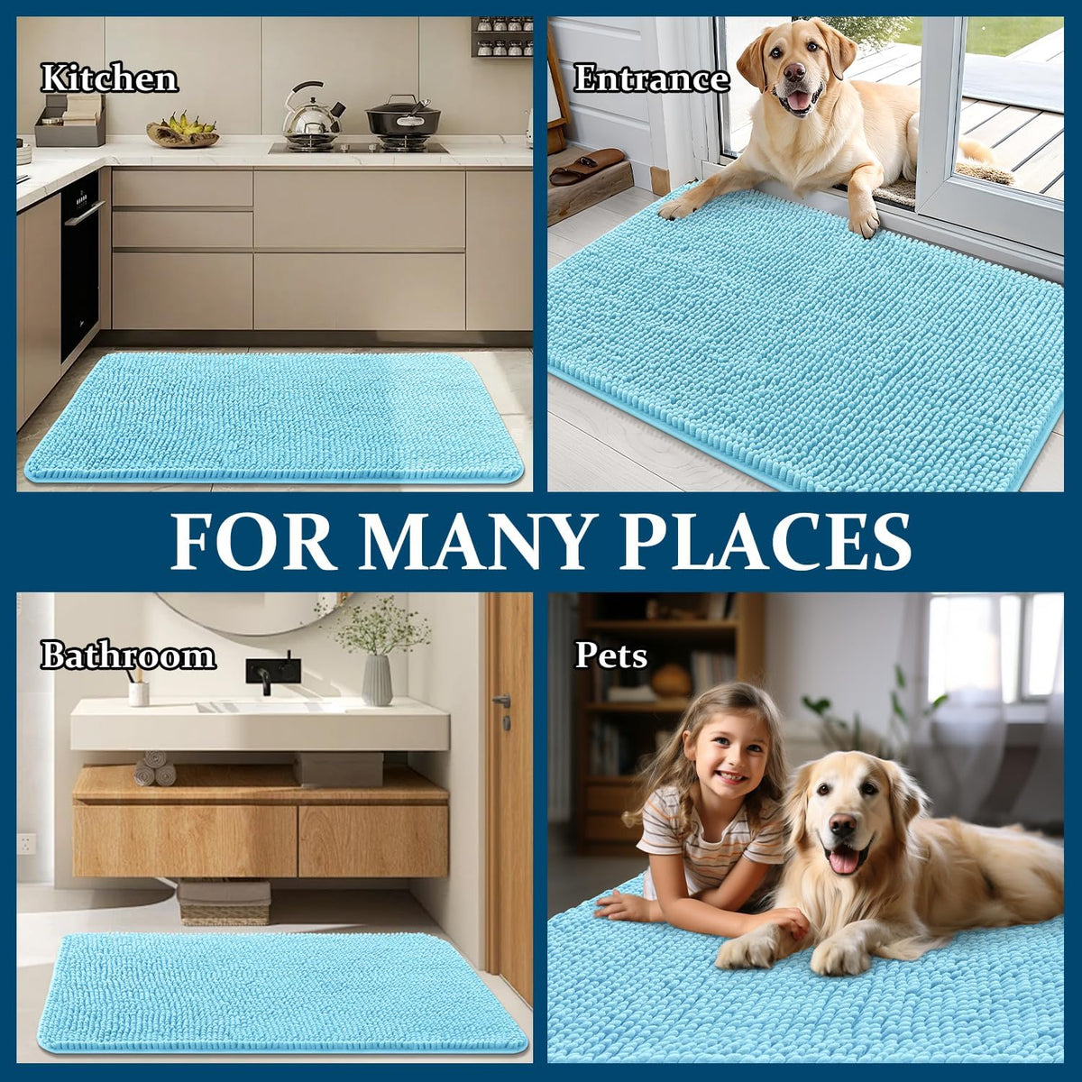 OLANLY Dog Door Mat for Muddy Paws 47x24, Super Absorbent Chenille Mud Mat