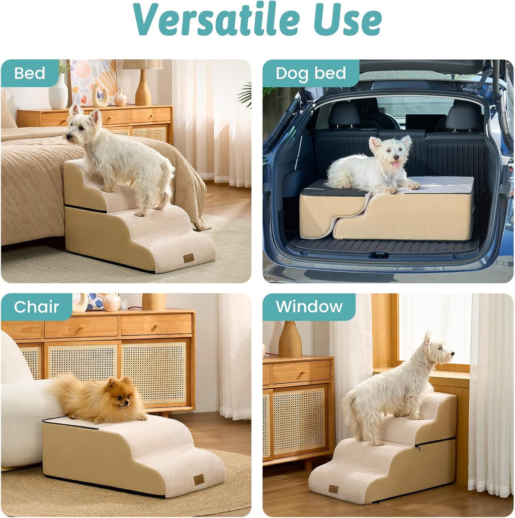 COZY KISS Detachable Small Dog Stair 19.7"H, 4 Step Pet Ramp for Bed, Beige