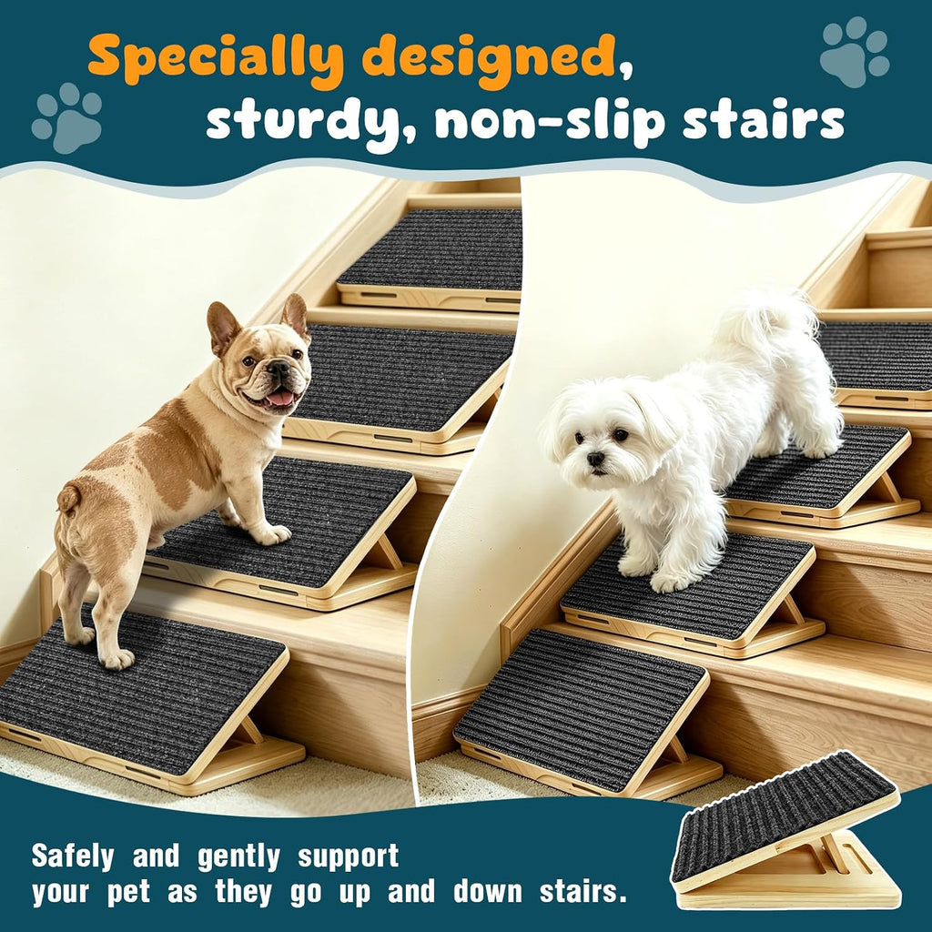 6-Pack Small Dog Ramp for Stairs, Adjustable Gentle Low-Angle Wooden Pet Stair Wedges, Non-Slip Carpet Surface, No Assembly Portable Sturdy Pet Steps for Small Dogs, Senior, Injured, Short-Legged