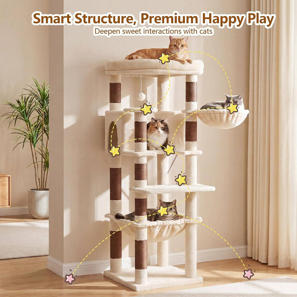 Heybly 53.1" Corner Cat Tree for Large Cats – Interactive Play HCT029MJ