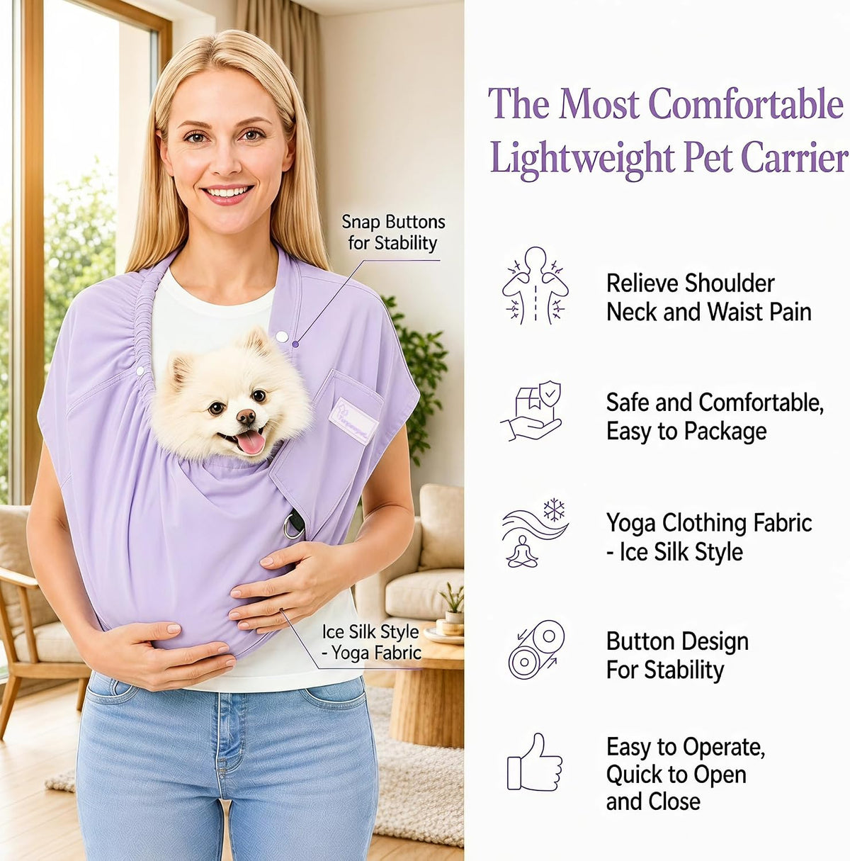 Ice Silk Dog Sling Carrier, Adjustable Safety Strap