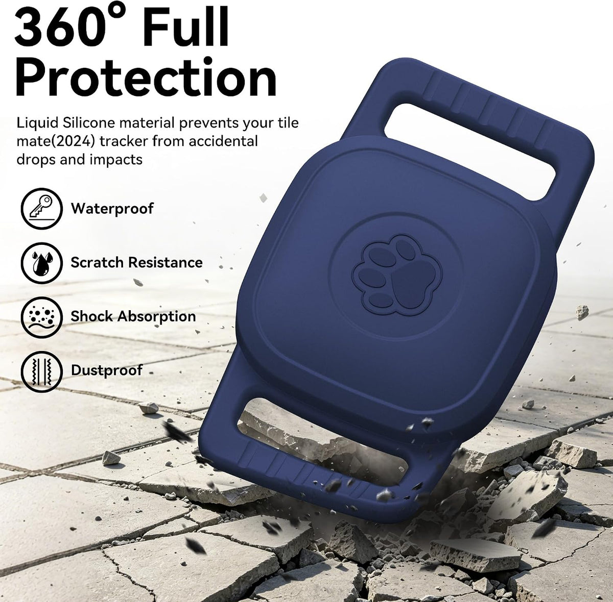 DDJ 2-Pack Waterproof Dog Collar Holder for Tile Mate Tracker, Durable Silicone Life360 Tile Case for Cat &Pet Collars Without Shaking, Anti-Lost Full Body for Tile Cover, Easy to Install, Blue