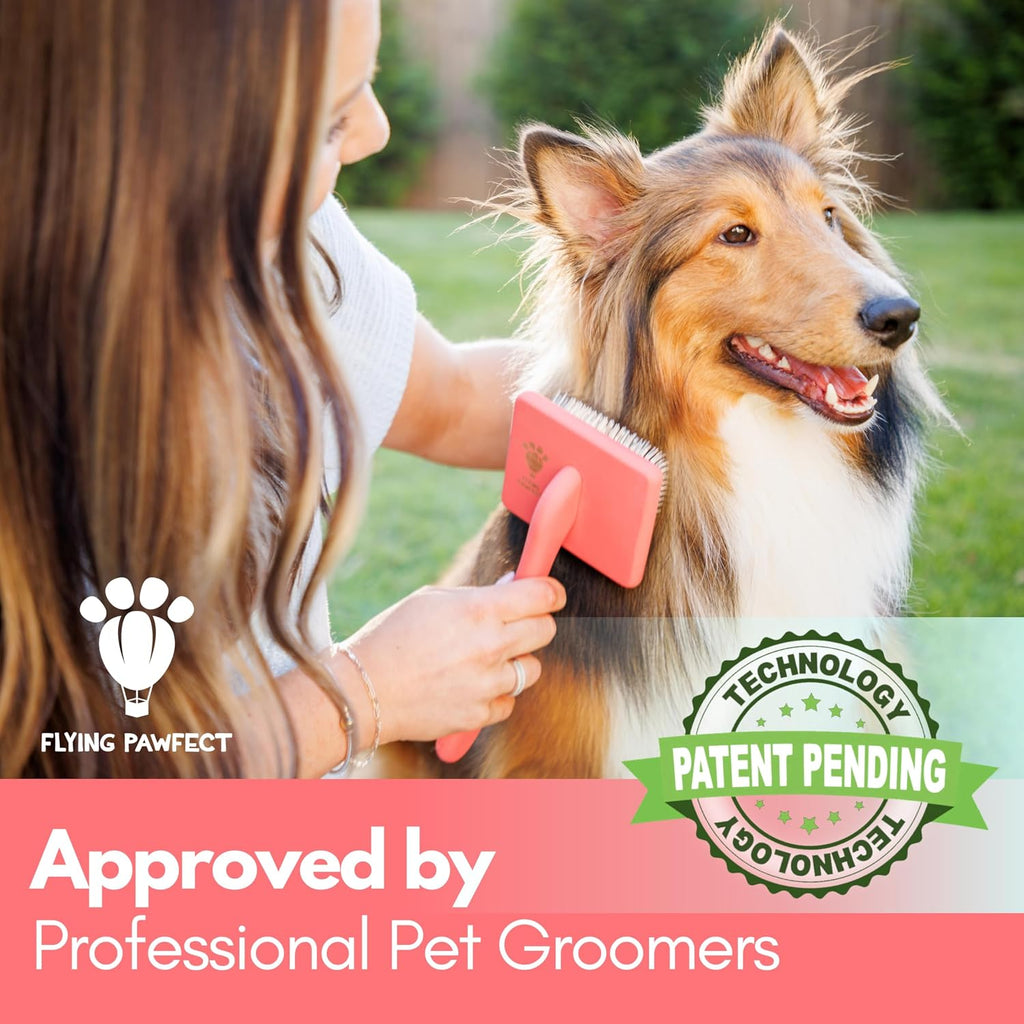 Slicker Brush for Dogs - Long Pin for Poodles, Doodles & Long Haired Dogs, Deshedding & Dematting Tool, Slicker Dog Brushes for Grooming (Coral, Flat Small)