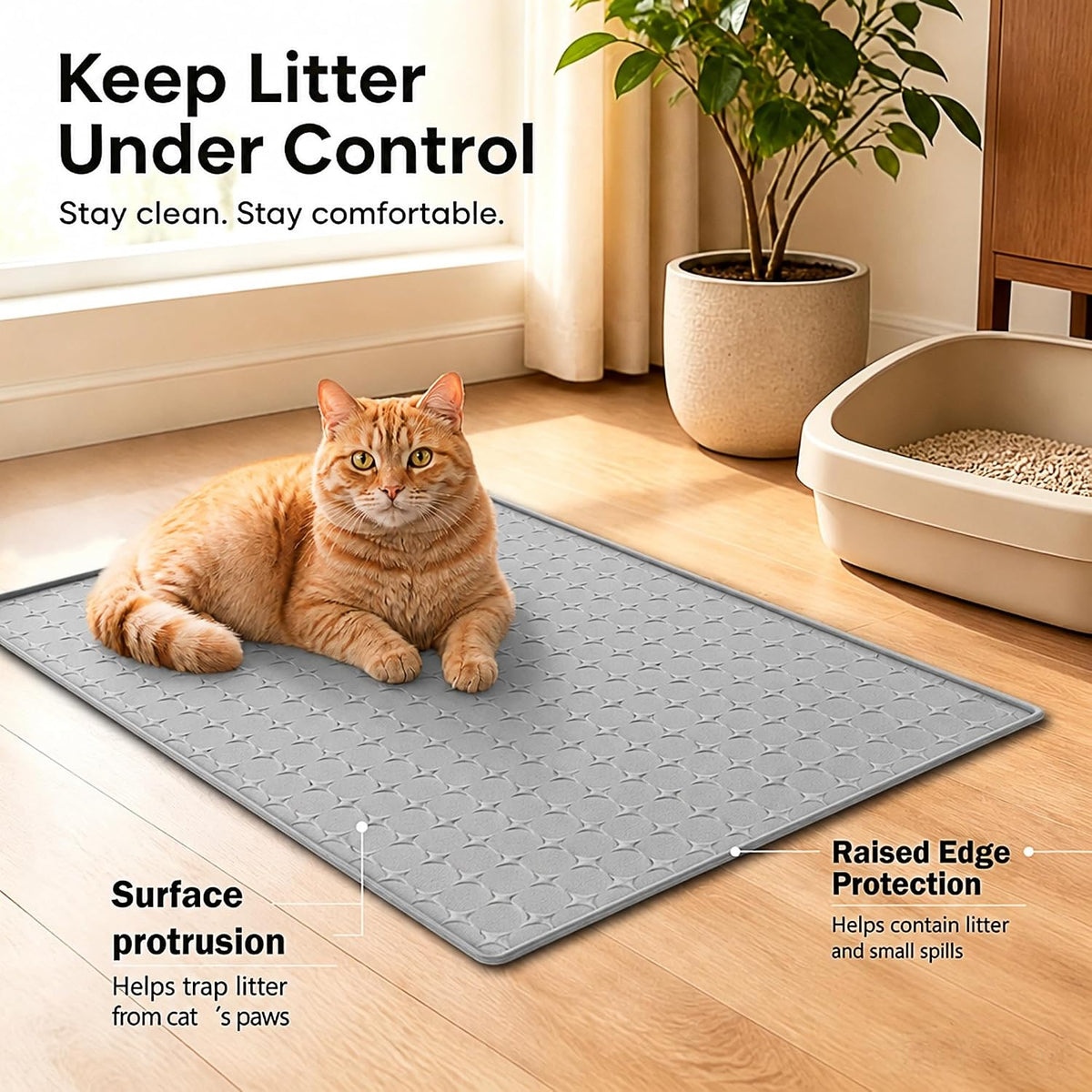 Silicone Cat Litter Mat, Large Waterproof,33.9 x 21.9 in,Grey