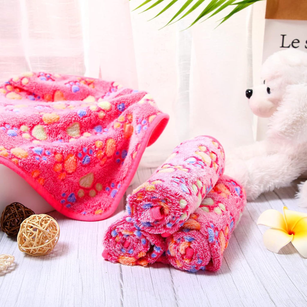Tatuo 4 Pcs Fleece Dog Blankets for Puppy Cat, Pink, 24 x 16 in, Paw