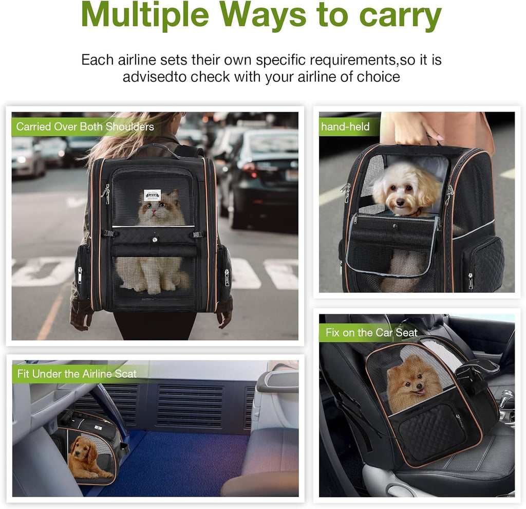 Large Cat Backpack Carrier Expandable Pet Carrier Backpack for Small Dogs Medium Cats Fit Up to 18 Lbs, Dog Backpack Carrier, Foldable Puppy Backpack Carrier for Travel,Black
