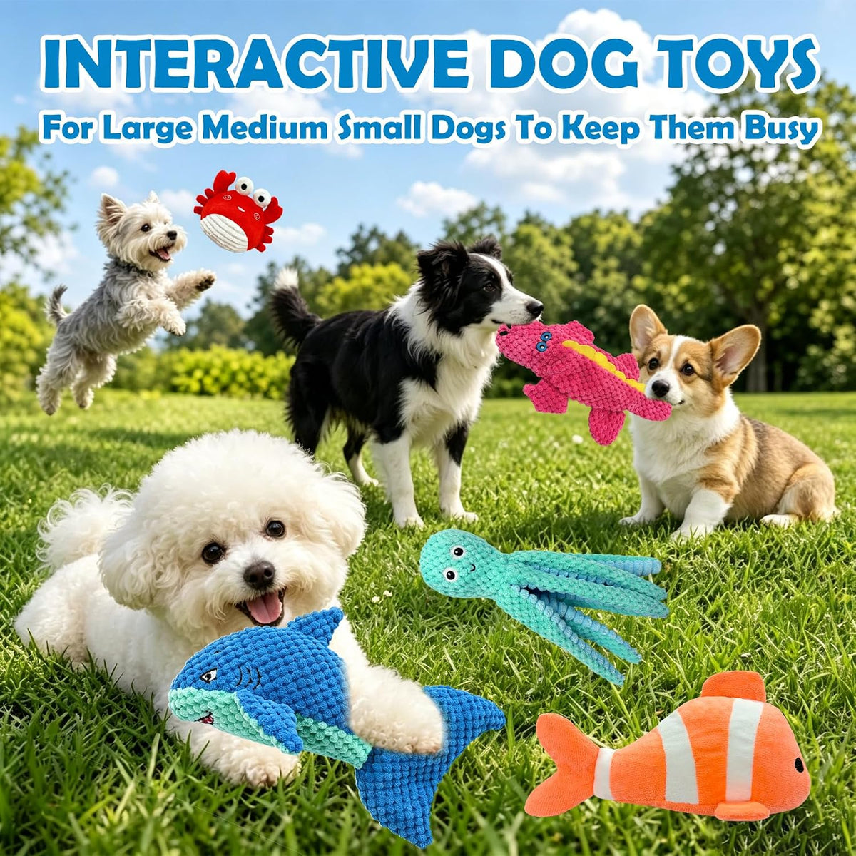 MRSOHRET Dog Squeak Toys for Aggressive Chewers, Crinkle Puppy Chew Toys | 5 Pack Plush Puppy Teething Toys, Tough Durable Stuffed Squeaky Dog Toy for Small Medium Large Breed to Keep Them Busy