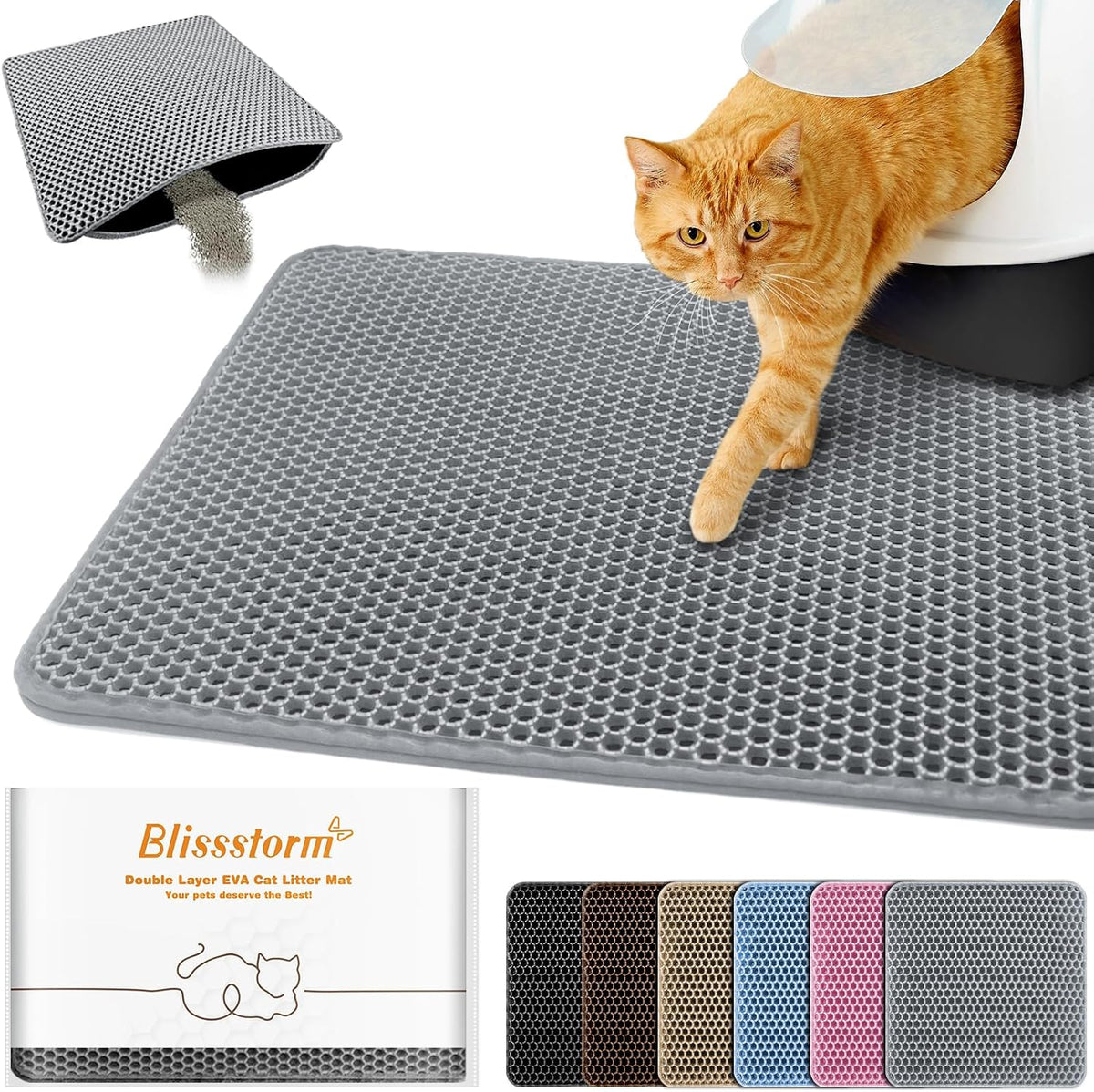 Cat Litter Mat 24"x35",Double Layer EVA litterbox Mat, Gray