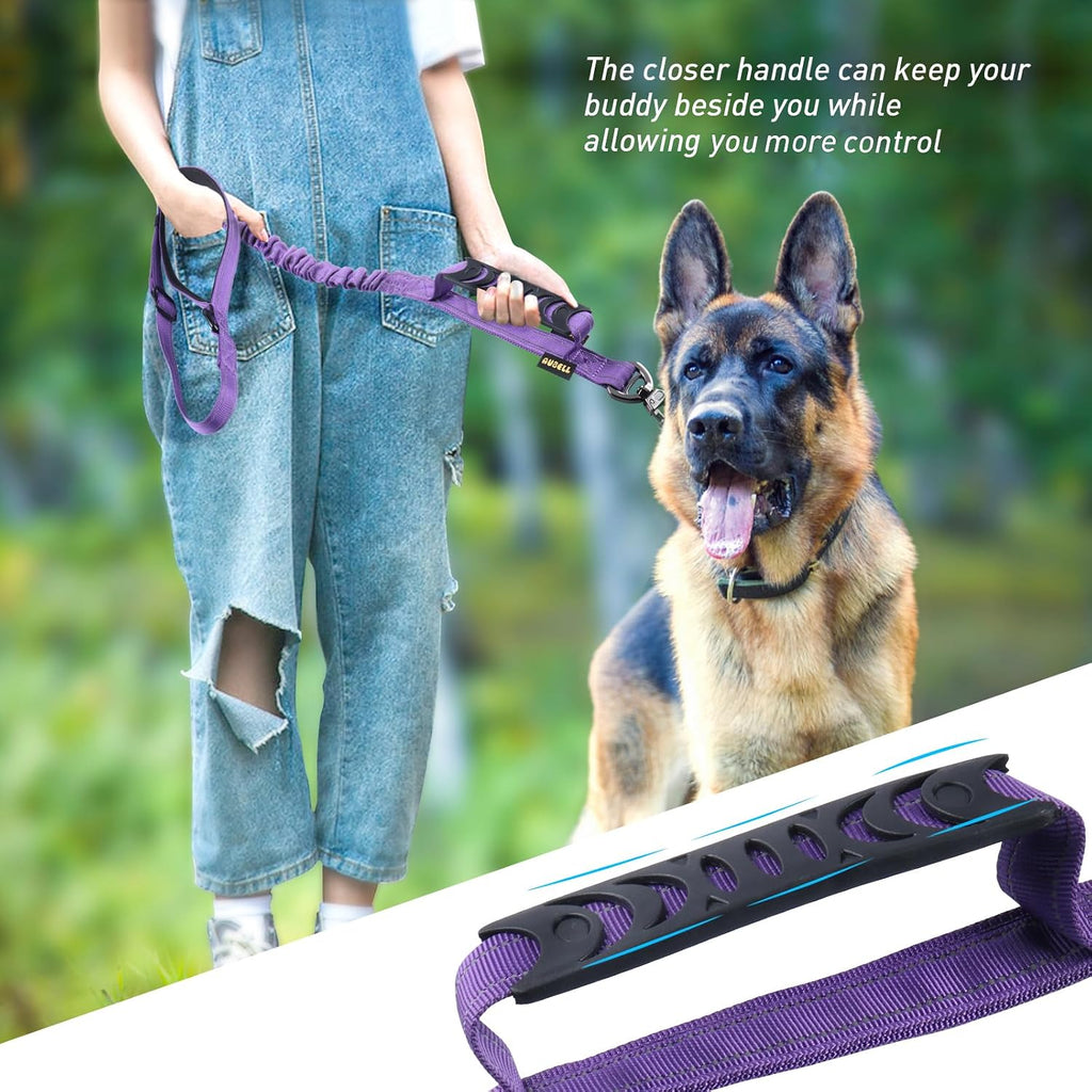AUBELL Tactical Dog Leash Heavy Duty,4-6ft No Pull Bungee Leash,Purple