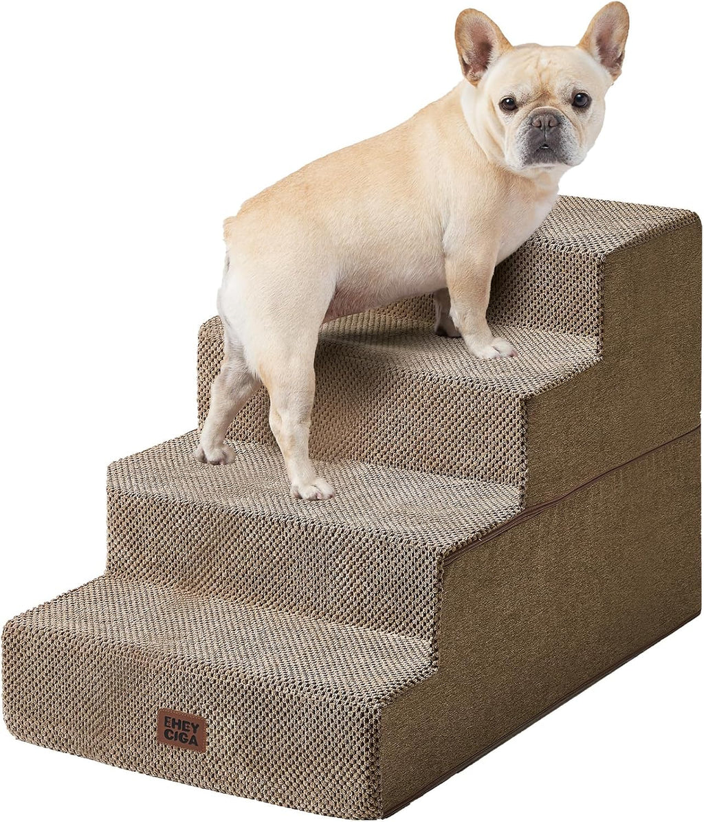 EHEYCIGA Dog Stairs for Bed 20" H, 4-Step Extra Wide Dog Steps, Camel