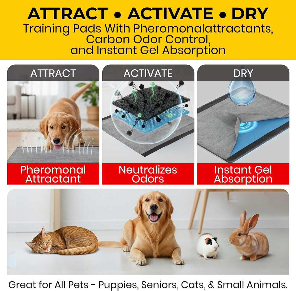 Glad for Pets XL Charcoal Training Pads for Dogs and Puppies, 30 Ct, 6-Pk | 6-layer, activated-carbon pads with pheromone attractant, leak-proof, extra-large 28 x 30 in coverage