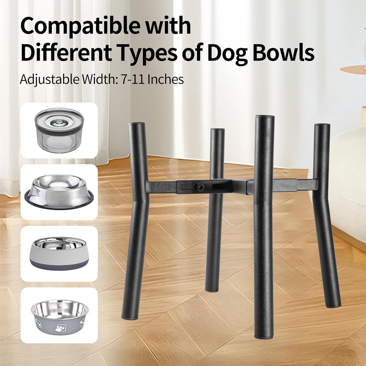 PROERR Lifted Dog Bowl Stand - Without Bowls, Single Raise Pet Food Table Adjustable Wide 7-11", Tall 10" - Bowl Stand Size Optional, Dog Bowls Holder Elevated for Small Medium Large Dogs Breed