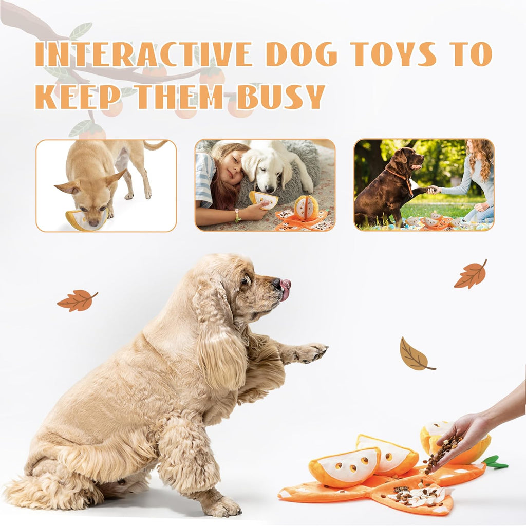 Nocciola Hide and Seek Plush Dog Toys, Orange Tangerine Interactive Dog Toy for Small Dogs, Puppy Squeaky Toy with Crinkle Papers, Puzzle Toy for Boredom, Nosework Pet Toy for Small Medium Dogs