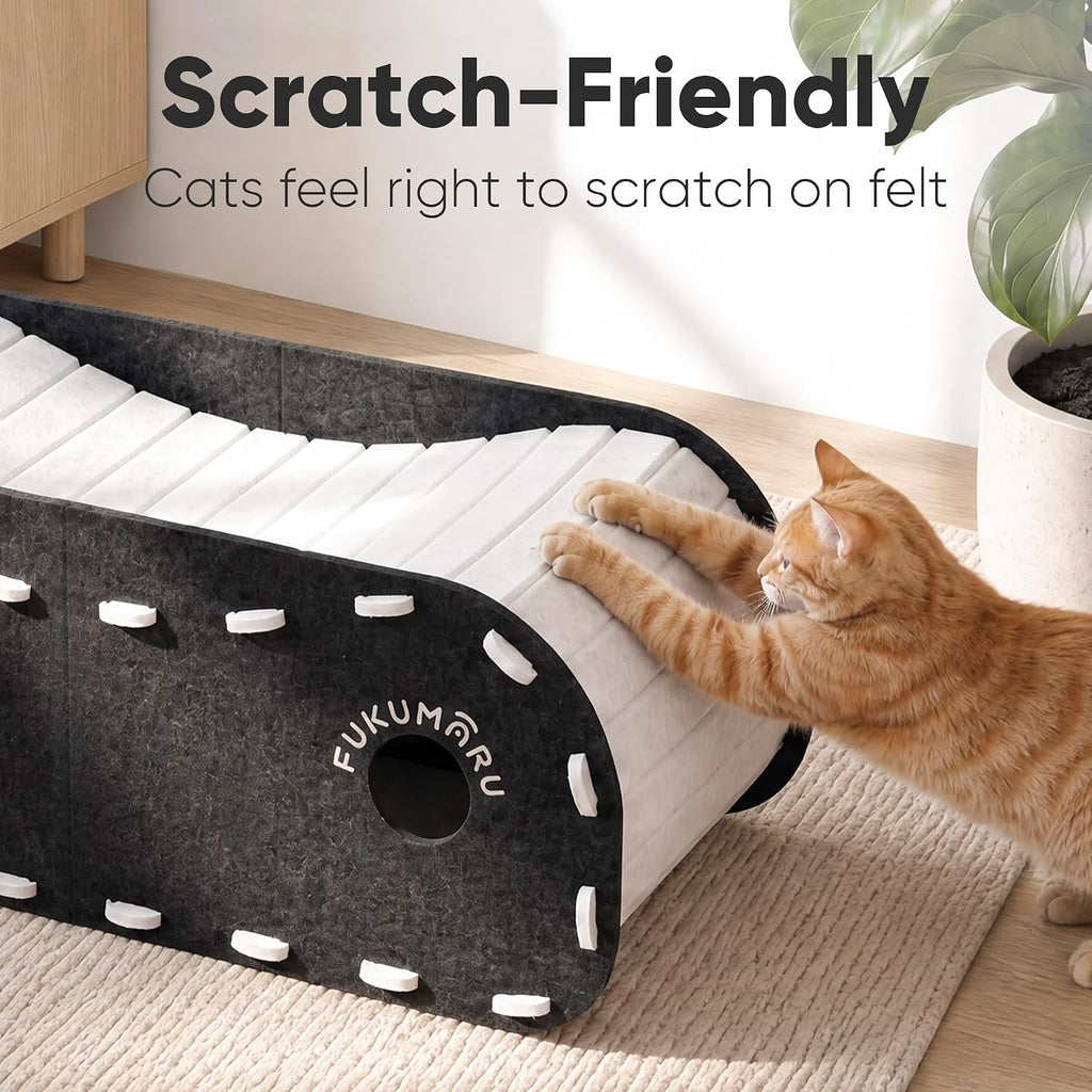 FUKUMARU Cat Bed Cave Tunnel, 31.5 Inch, Cat House Condo Indoor, Black