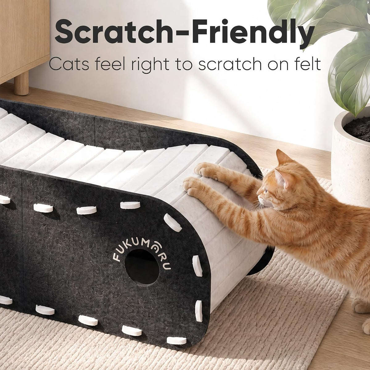FUKUMARU Cat Bed Cave Tunnel, 31.5 Inch, Cat House Condo Indoor, Black