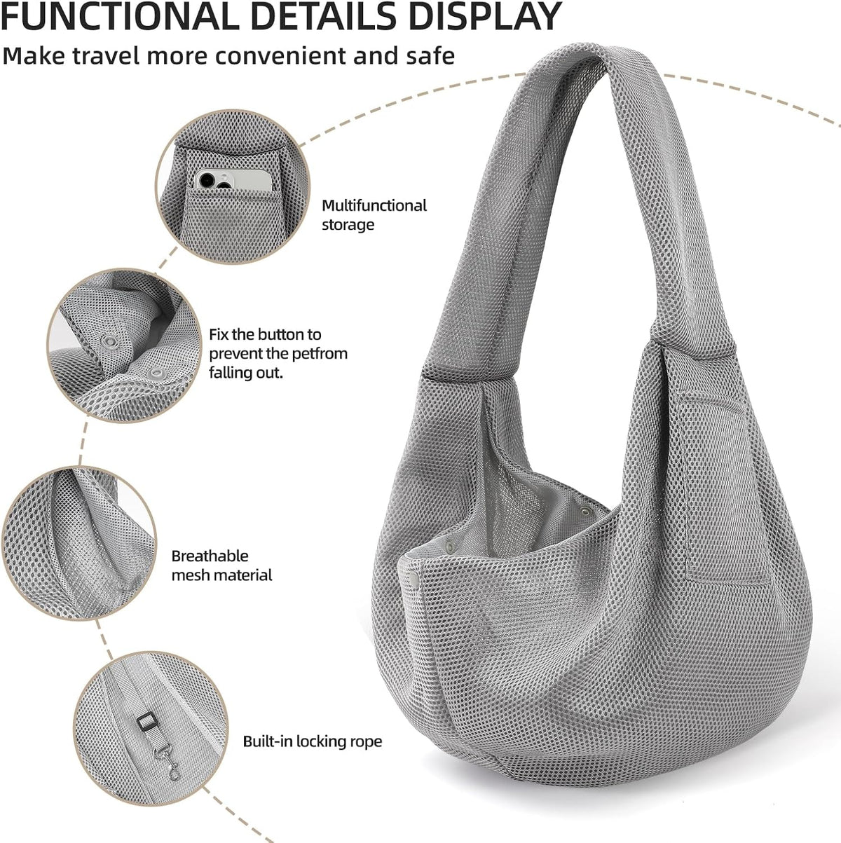 Dog and Cats Carrier Sling, Breathable Puppy Small Pet Carrier with Pocke