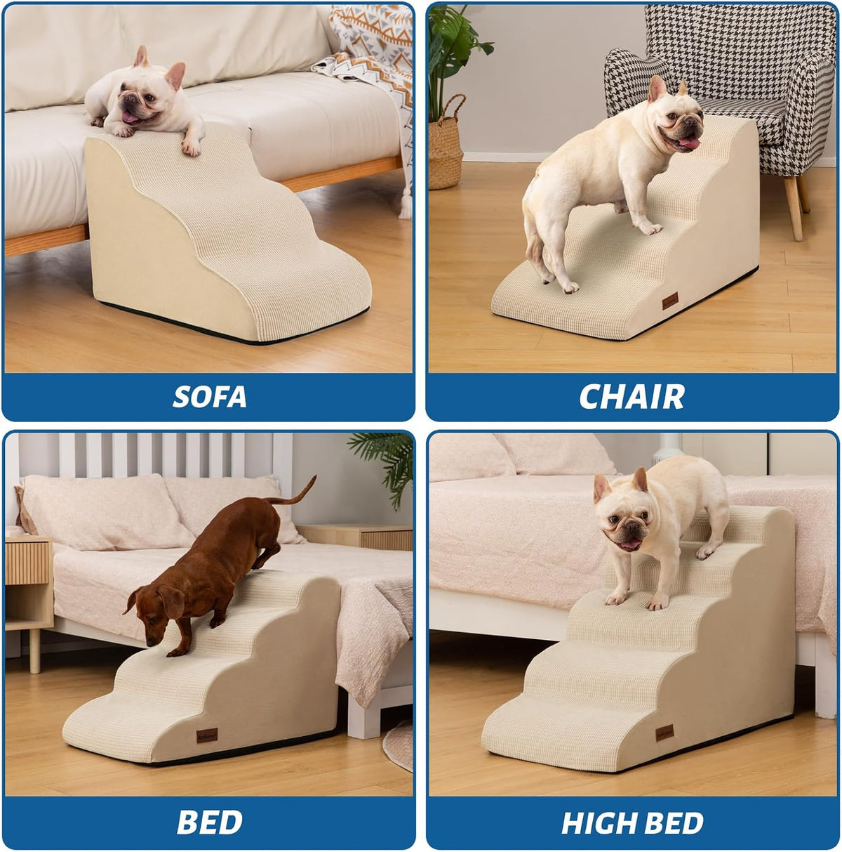 Aodisman Dog Steps for Bed or Couch,4-Step Pet Stairs Ramp for Small Dogs