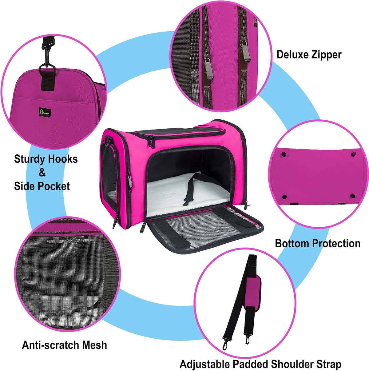 Soft Sided Carrier for Small Medium Cats Dogs,TSA Airline Approved Collapsible Travel Pet Carrier (Medium, Magenta)