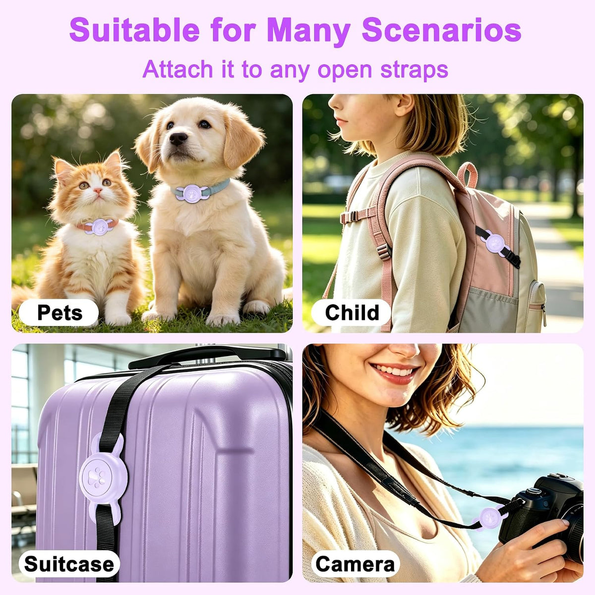 Airtag Dog Collar Holder for Cat or Small Dog, Waterproof, 1 Pack Purple