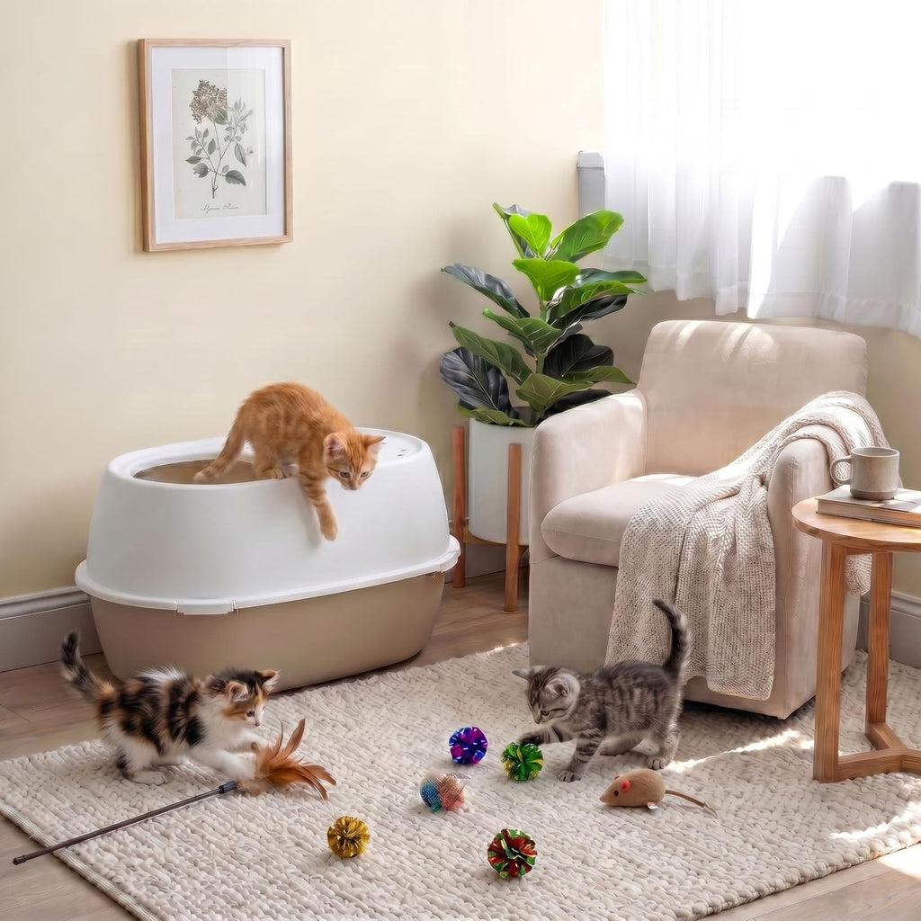 IRIS USA XX-Large Top Entry Cat Litter Box, Dog Proof, Beige/White | Extra Large, Heavy Duty Plastic, Big Cats, Secure 4-Buckle Lock, Tracking Control Lid, Quick Cleanup