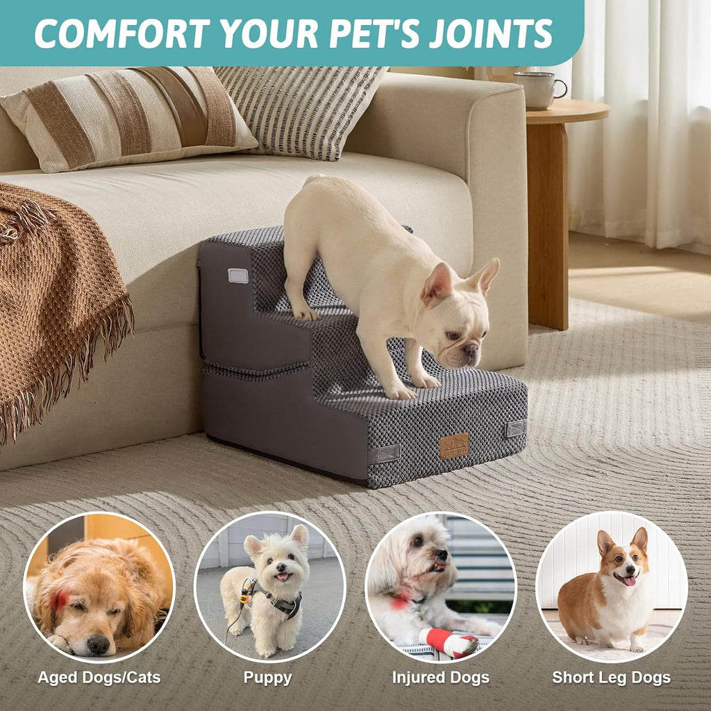COZY KISS Dog Stairs for Small Dog, 14.2" H, 3 Step for Couch, Gray
