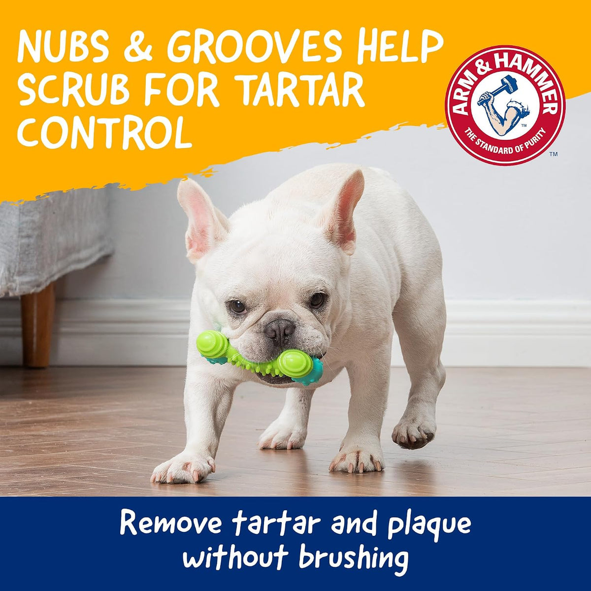 Arm & Hammer Nubbies Duality Bone Dental Dog Chew Toy, Apple Flavor | Nylon and TPR construction, baking soda infused, reduces plaque and tartar buildup, ideal for moderate chewers