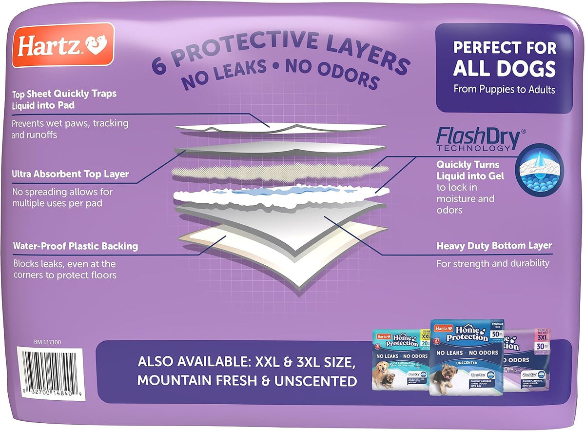 Hartz Home Protection Lavender Scented Odor Eliminating Dog Pads, 21 x 21 (100 Count) (Pack of 2)