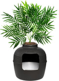 Good Pet Stuff Original Hidden Litter Box Planter, Decorative Cat Litter Enclosure, Carbon Filter, Faux Plant, Easy to Clean, Round Design, Removable Tray, Essentials Kit, Palm Plant, Charcoal Black
