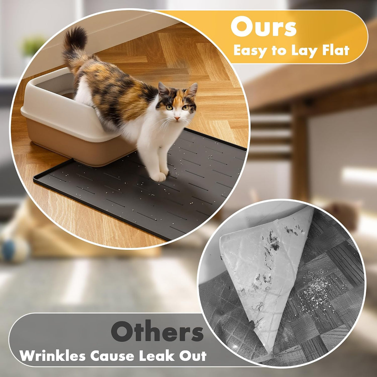 Pieviev Silicone Cat Litter Mat, Traps Litter & Easy to Clean, 34'' x 22'' | Raised Edges Lock Litter & Urine, Scratch and Wear-Resistant Cat Box Mat, Non-Slip Backing, Fit Most Standard Boxes
