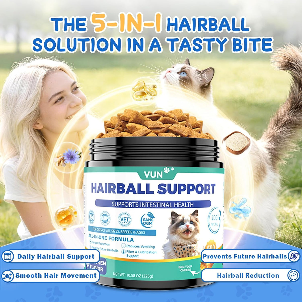 Cat Hairball Support Crunchy & Creamy Chews, Hairball Treatment for Cats
