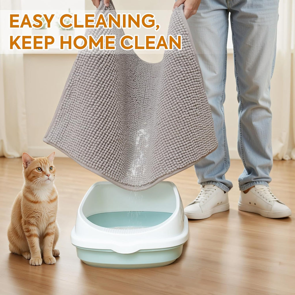Pieviev Soft Chenille Cat Litter Box Mat, Ultra Absorbent, 48'' x 36'' | Long Plush Chenille Traps Cat Deeply, Waterproof Tpr Anti-Slip Backing, Absorbs Moisture, Machine Washable Cat Mat