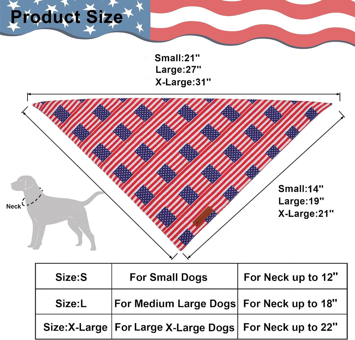 ADOGGYGO American Flag Dog Bandanas, Red Blue Patriotic Eagles USA Flag Scarf, Multi Size, 4th of July Bandana for Medium Large Dogs Pets (Large)