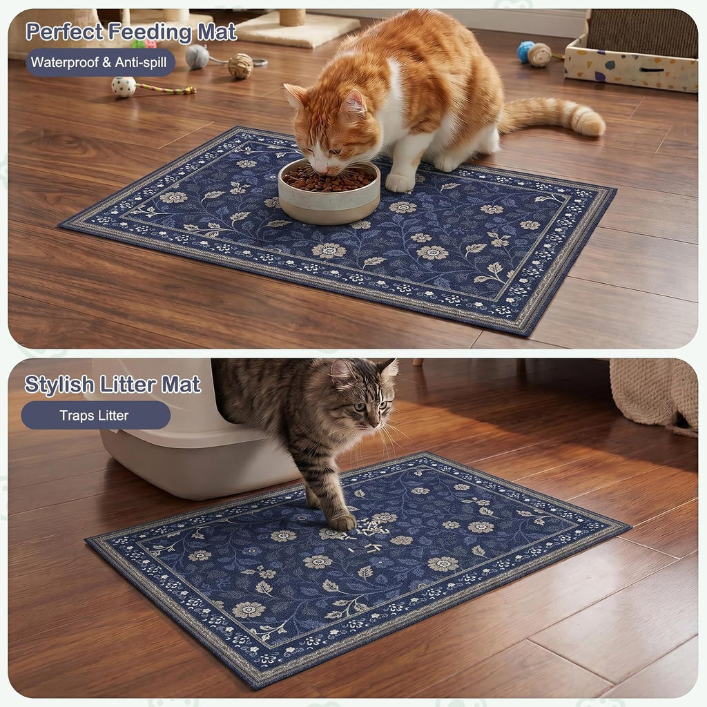 Glittme Cat Litter Mat, 47"x35" Non-Slip Washable Trapping Mat for Cats | Litter Trapping Mat With Thick PVC Coil To Catch Scatter, Soft On Paws And Waterproof Bottom To Protect Floors